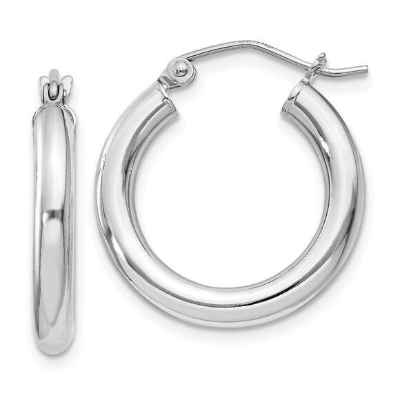 3mm, Sterling Silver, Classic Round Hoop Earrings - 20mm (3/4 Inch) - Picture 1 of 5